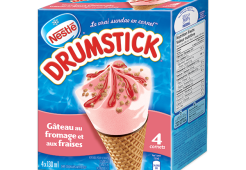 DRUMSTICK Cônes du désert surgelés de gâteau au fromage aux fraises, emballage multiple, 4 x 130 ml.