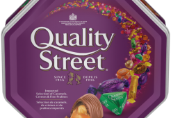 Boîte de fête de qualité STREET, 725 grammes. Assortiment de caramels, crèmes et pralines au chocolat.