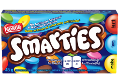 Chocolat au lait enrobé de bonbons SMARTIES. 45 grammes.