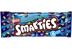 Chocolat au lait enrobé de bonbons SMARTIES, conditionnement multiple, 4 x 45 grammes.